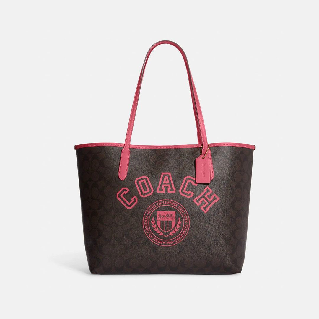(USA Ready Stock) Coach City Tote In Signature Canvas With Varsity ...
