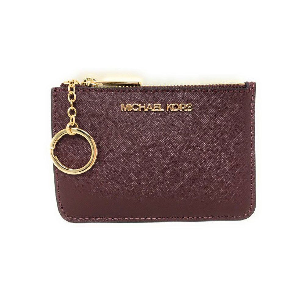 Michael Kors Jet Set Travel Small Top Zip Coin Pouch ID Holder Saffiano  Leather Merlot - Amory