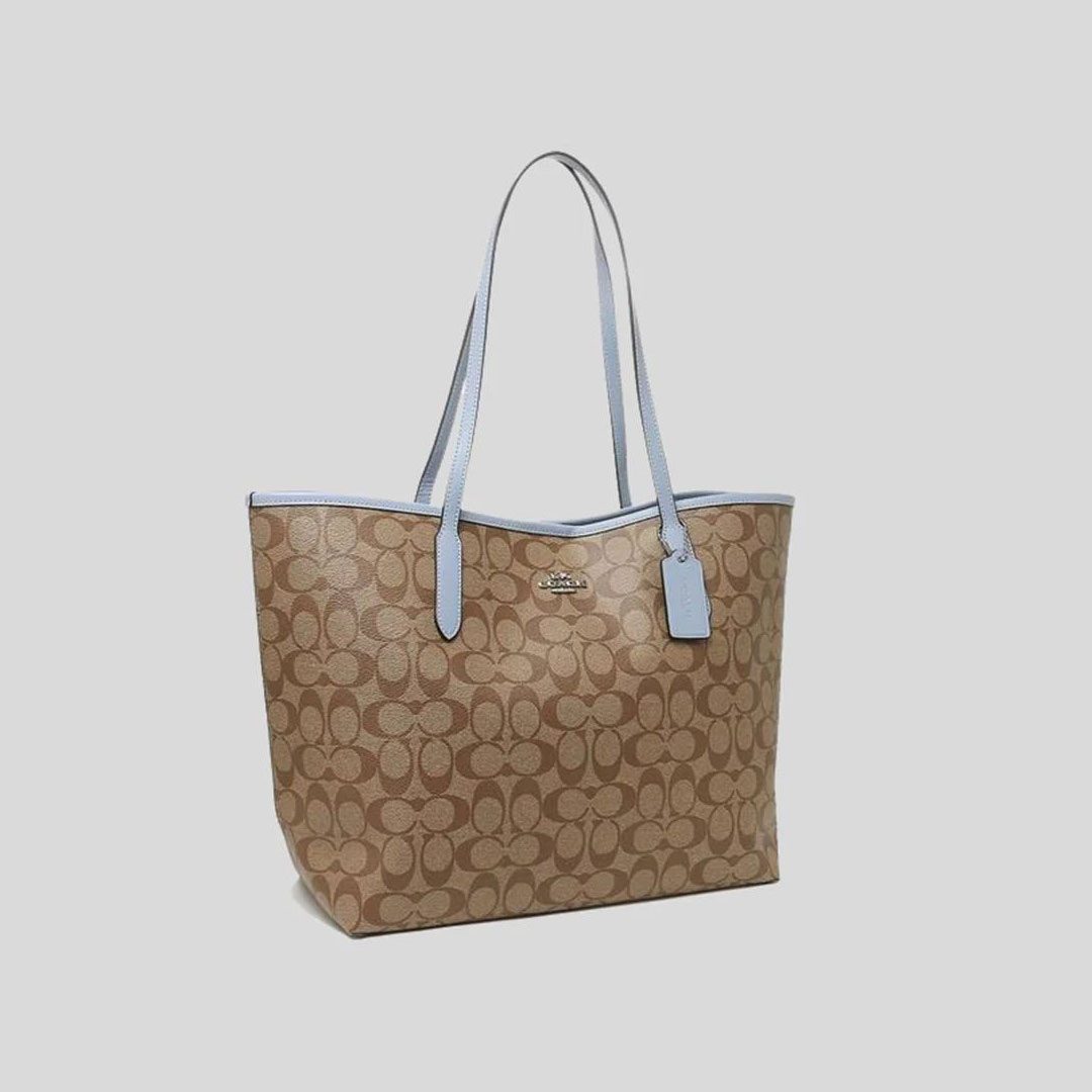 Coach Open City Tote Khaki Marble Blue Amory