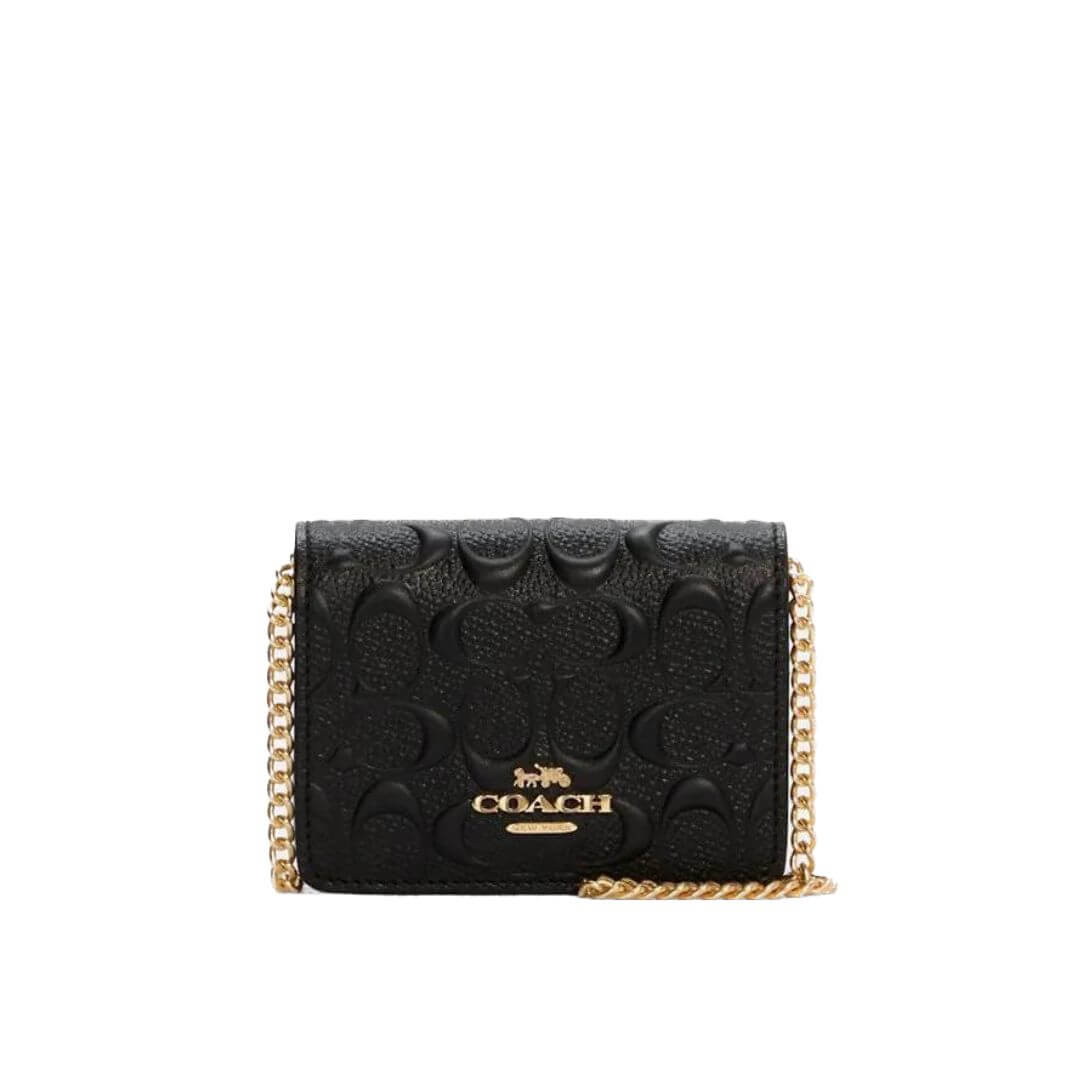 Coach Mini Wallet On A Chain Crossbody Signature Leather in Black - Amory