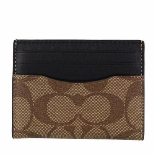 (Pre Order) Coach Slim Id Card Case In Signature Canvas Khaki Black Amory