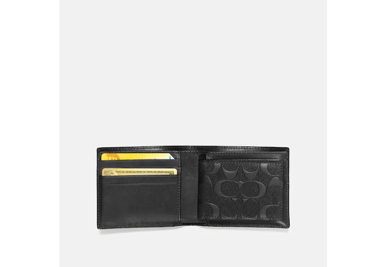 (Pre Order) Coach Compact Id Wallet Signature Black Embossed - Amory