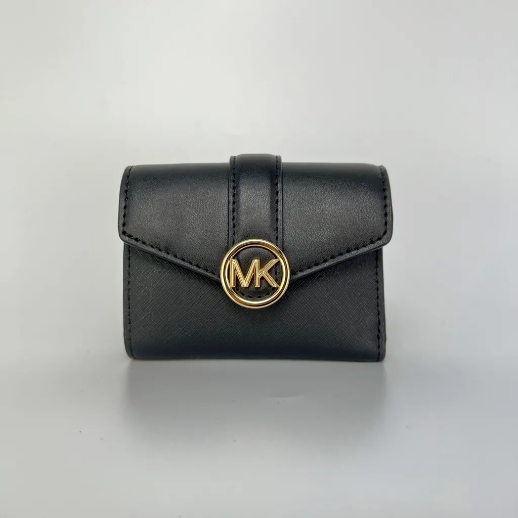 (Pre Order) Michael Kors Carmen Medium Flap Bifold Wallet in Black (GHW ...