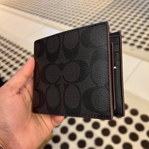 (Pre Order) coach compact id wallet charcoal black Amory