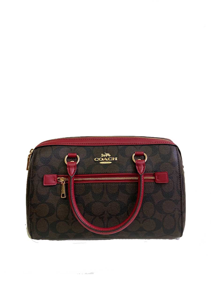Coach rowan satchel with longstrap brown red