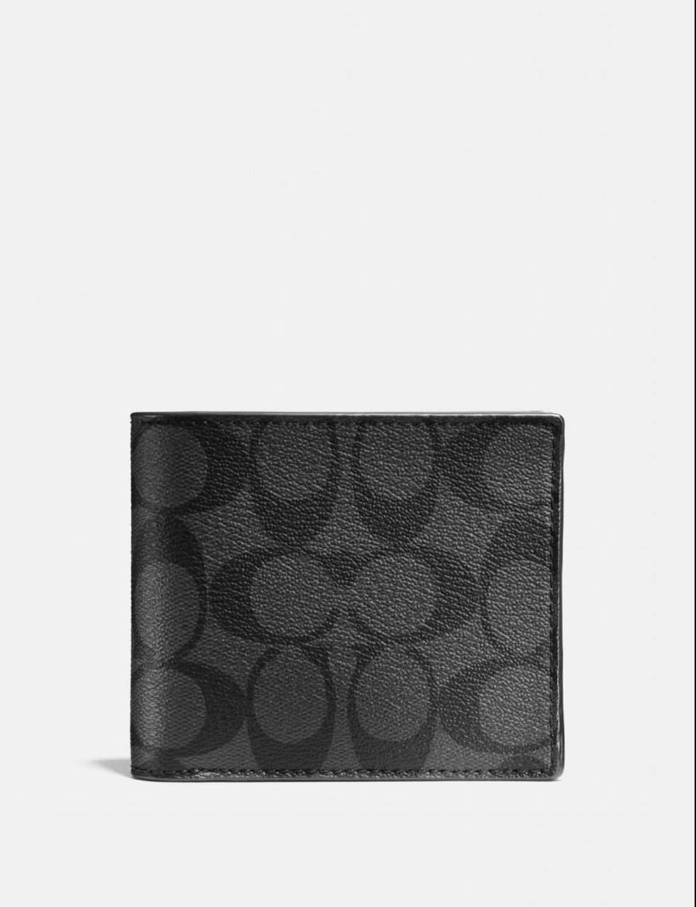 Coach compact id wallet charcoal black - Amory