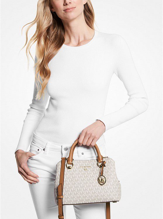 Michael Kors Edith Small Logo Satchel in Signature Vanilla - Image 3