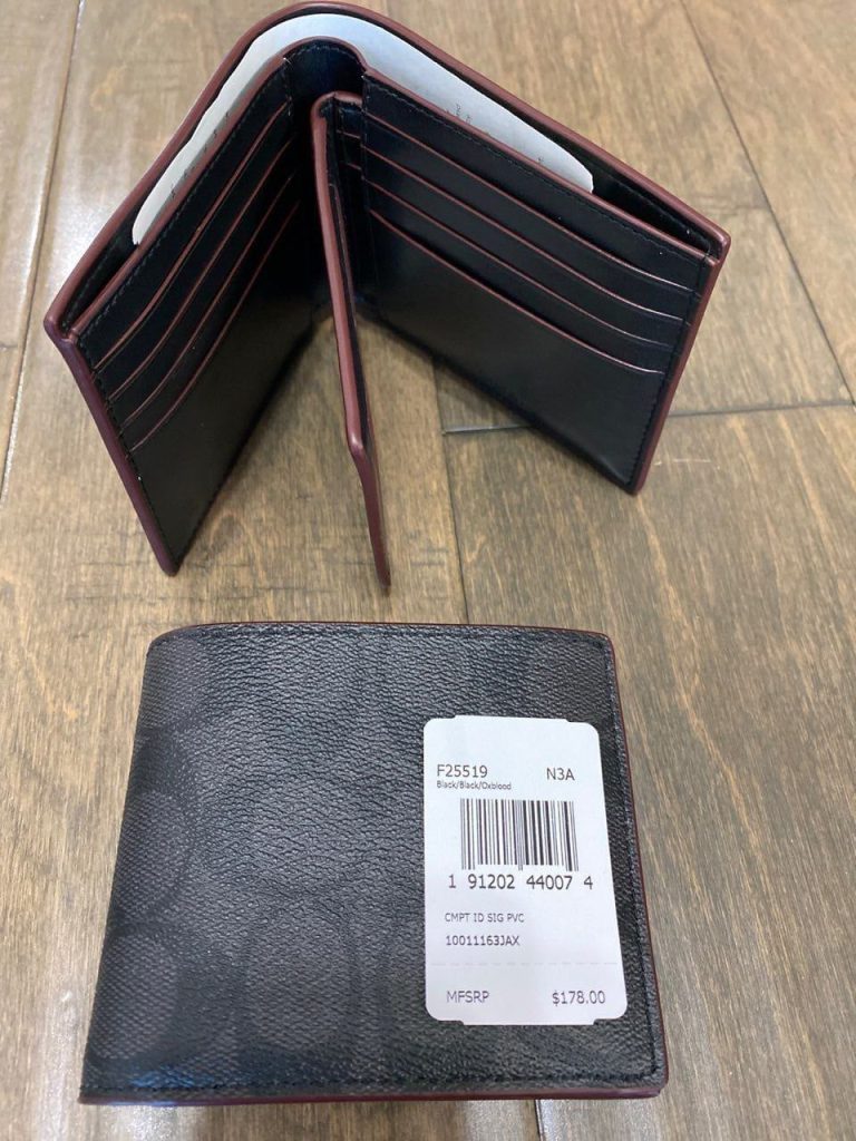 (Pre Order) coach compact id wallet signature charcoal black Amory