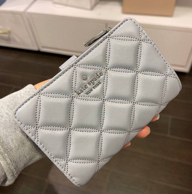 (Pre Order) Kate Spade Natalia Medium Compact Bifold Wallet in Brushed Steel (WLRU6344)