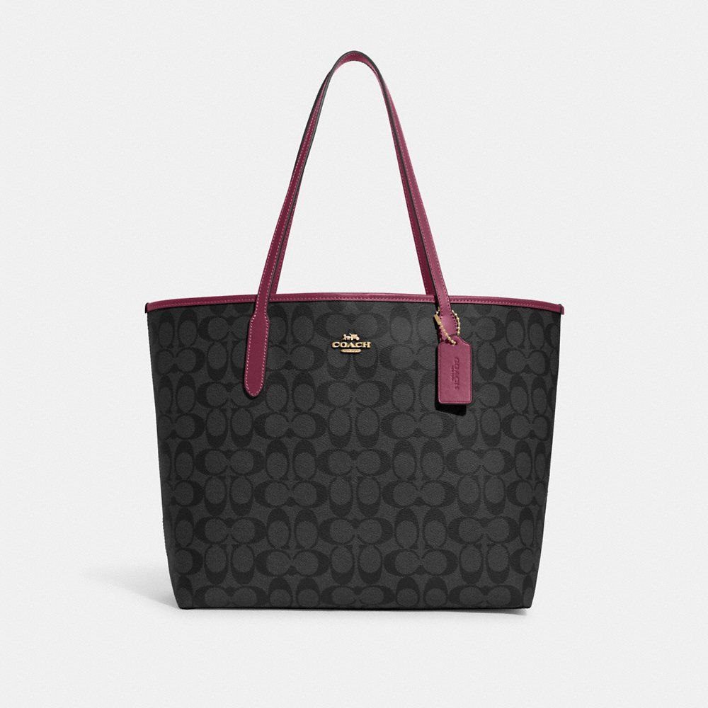 (Pre Order) Coach Signature Open City Tote in Graphite/Black Cherry - Amory