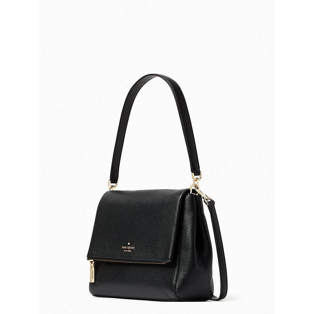 Kate Spade Leila Pebbled Leather Medium Flap Bag in Black - Image 4