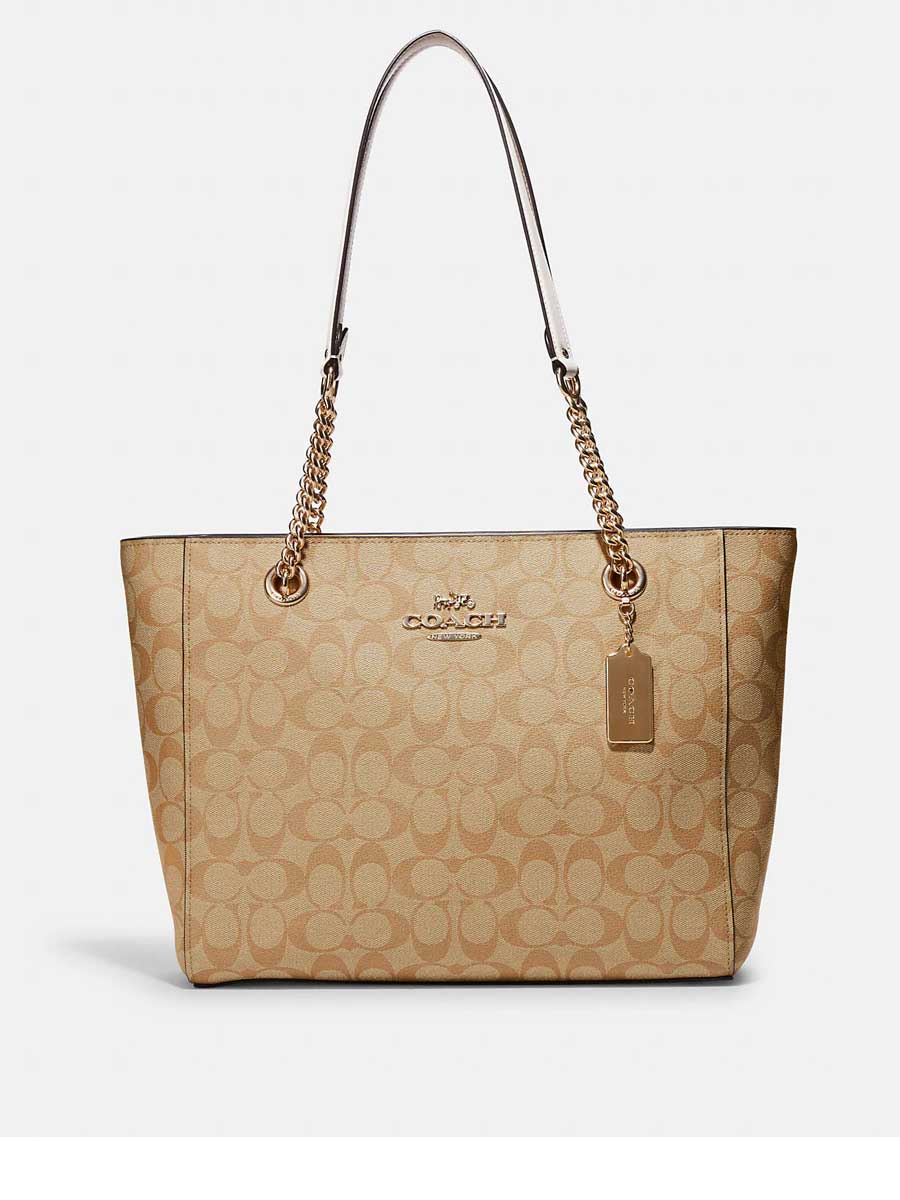 (USA Ready Stock) coach cammie chain tote in signature khaki chalk