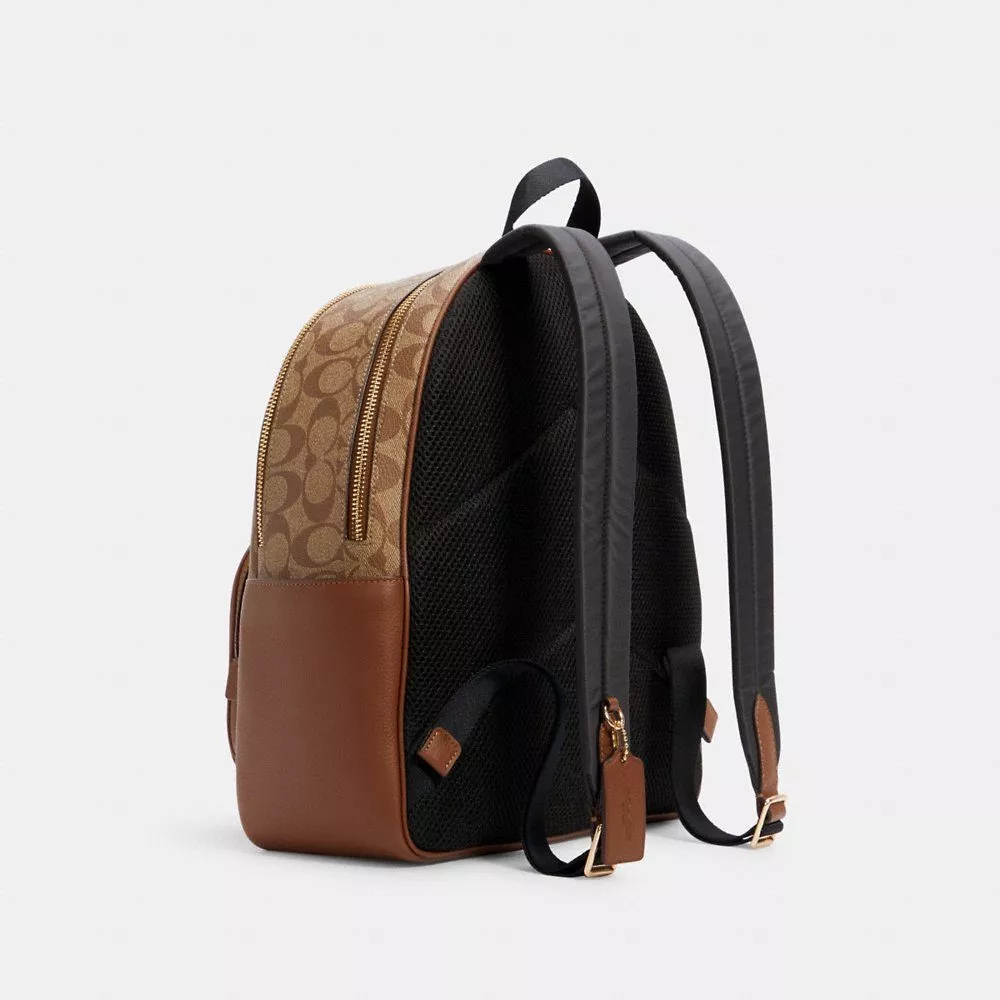 Coach Court Backpack in Signature Canvas in Khaki/Saddle 2 - Image 2