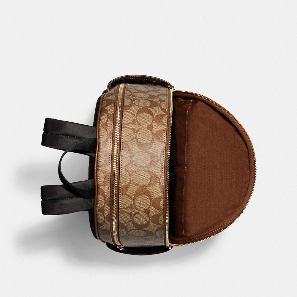 Coach Court Backpack in Signature Canvas in Khaki/Saddle 2 - Image 3