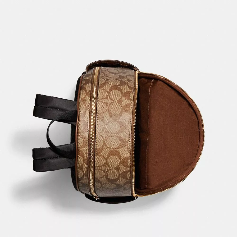 Coach Court Backpack in Signature Canvas in Khaki/Saddle 2 - Image 3