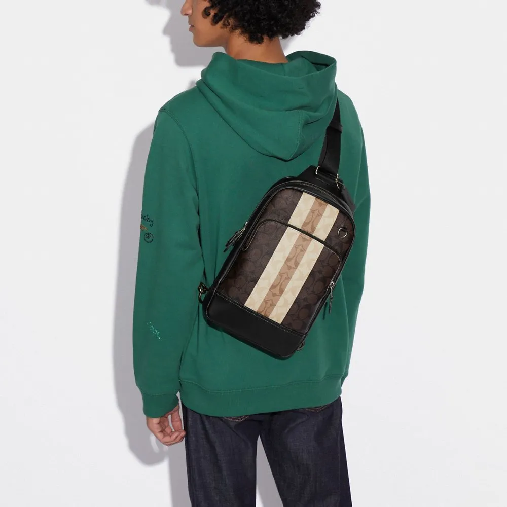 Coach Men Graham Pack In Signature Canvas With Varsity Stripe in