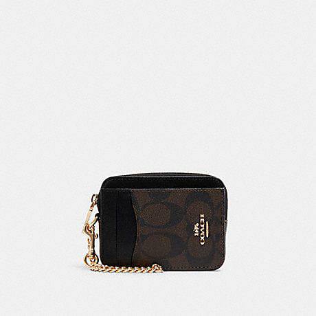(Pre Order) coach zip card case in brown black