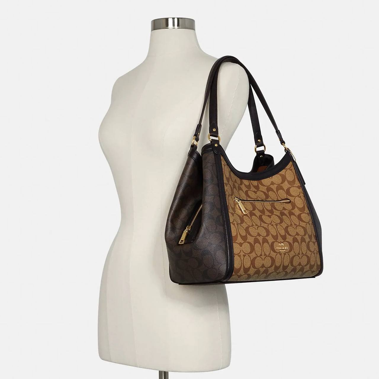 Coach Kristy Shoulder Bag In Blocked Signature Canvas in Khaki Brown Multi (C6831) - Image 4