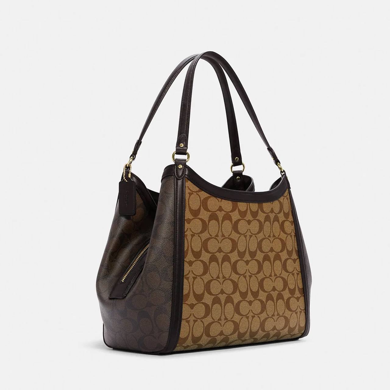 Coach Kristy Shoulder Bag In Blocked Signature Canvas in Khaki Brown Multi (C6831) - Image 2