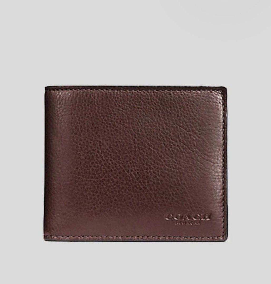 (Pre Order) coach compact id wallet calf leather in mahogany - Amory