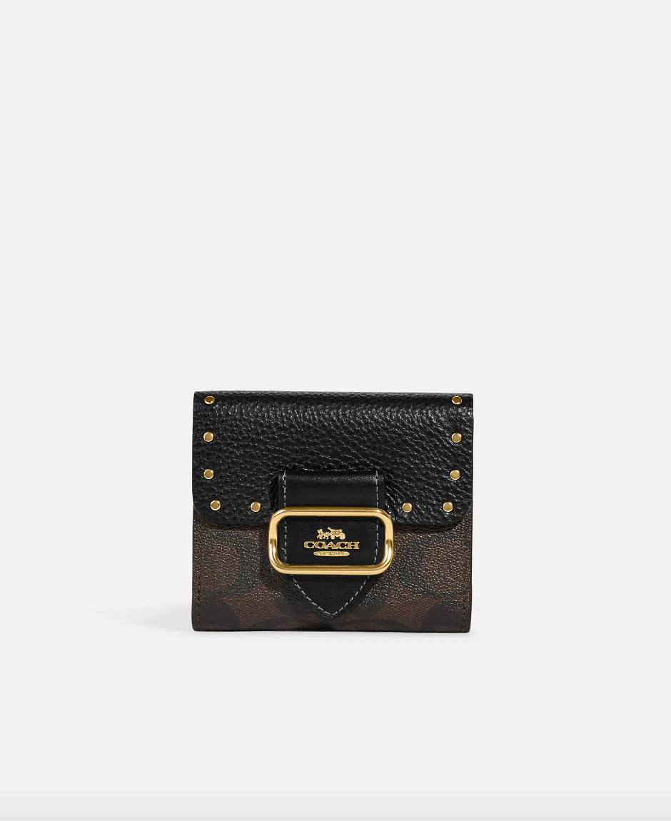 (Pre Order) coach Small Morgan Wallet In Colorblock Signature Canvas With Rivets