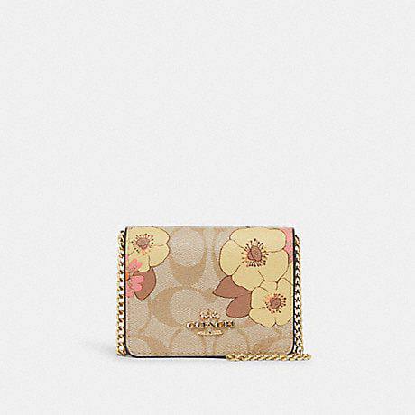 (Pre Order) coach mini wallet on a chain crossbody in floral cluster