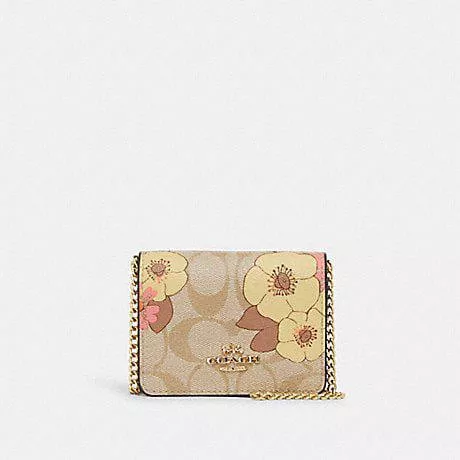 (Pre Order) coach mini wallet on a chain crossbody in floral cluster