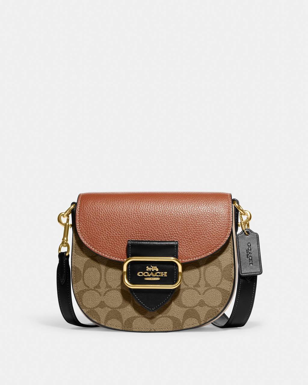 (USA Ready Stock) coach morgan saddle bag in colorblock signature khaki terracotta