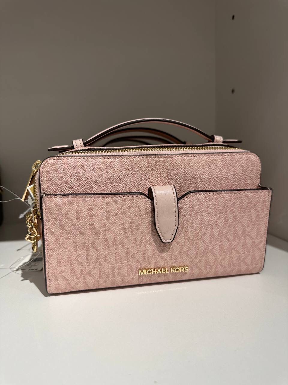 (USA Ready Stock) Michael Kors Jet Set Item Medium Zip Double Zip Phone Crossbody in Dark Powder Blush