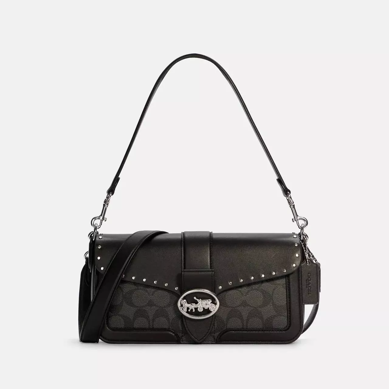 Coach Georgie Shoulder Bag in Colorblock Signature Canvas With Rivets in Graphite/Black Multi