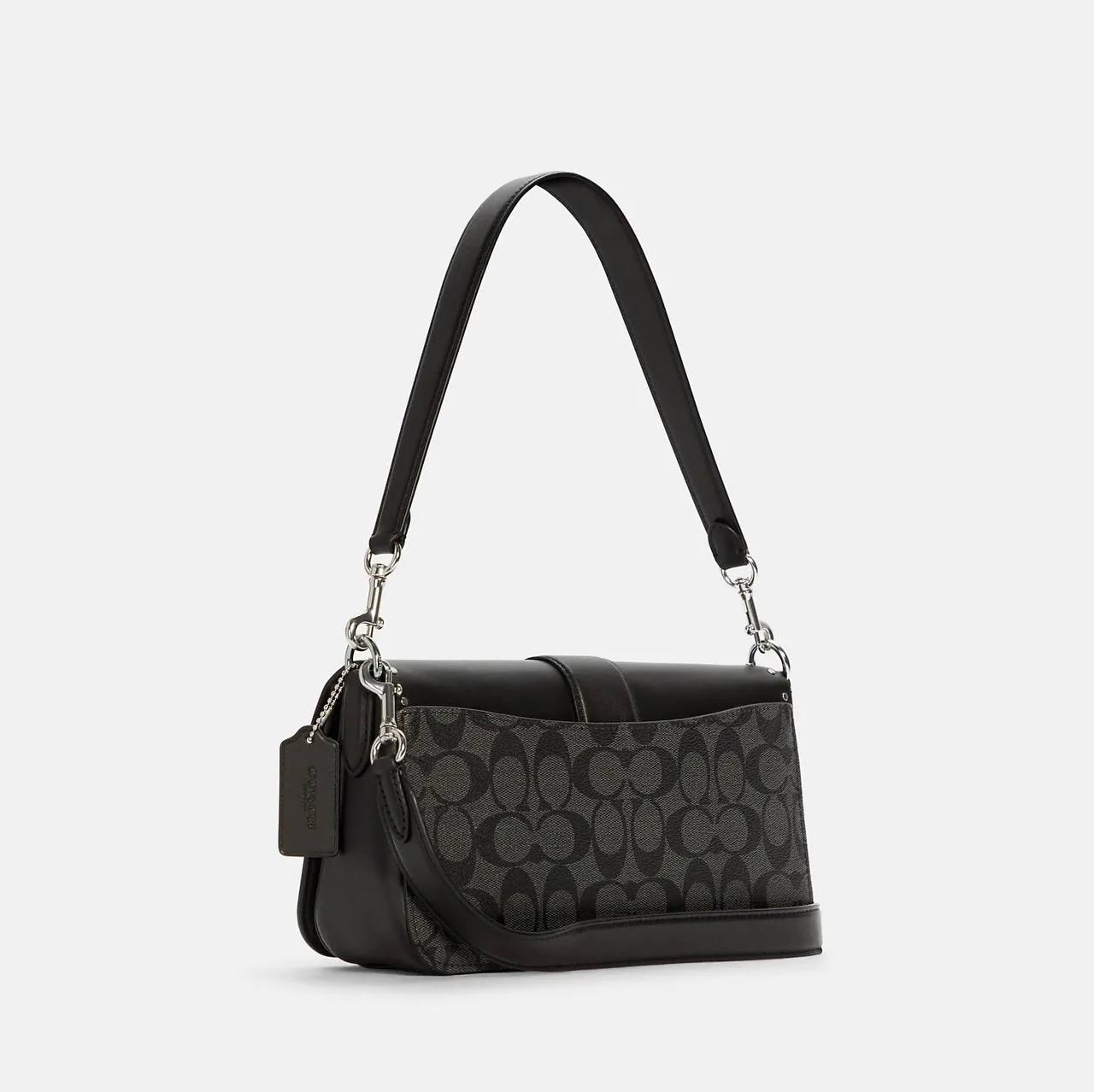 Coach Georgie Shoulder Bag in Colorblock Signature Canvas With Rivets in Graphite/Black Multi - Image 2
