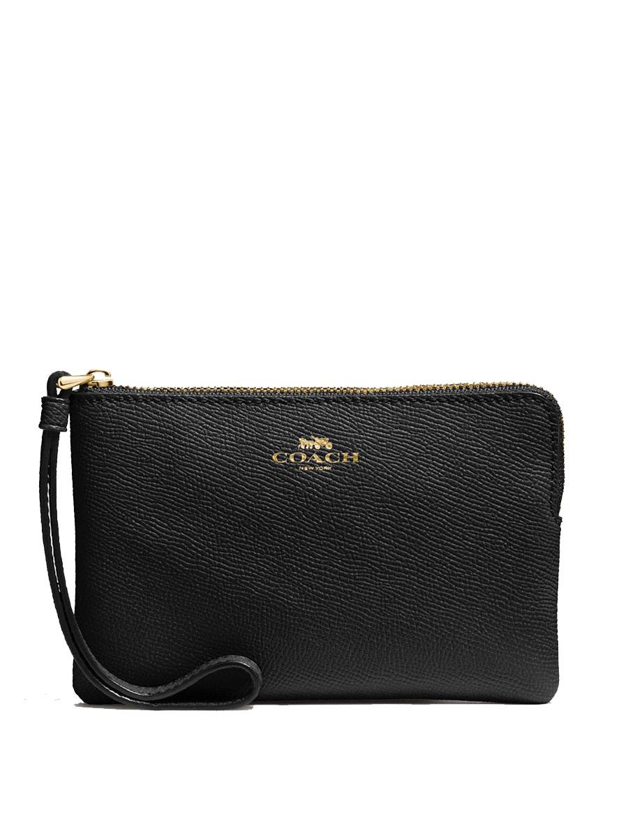 Coach small corner zip wristlet in black