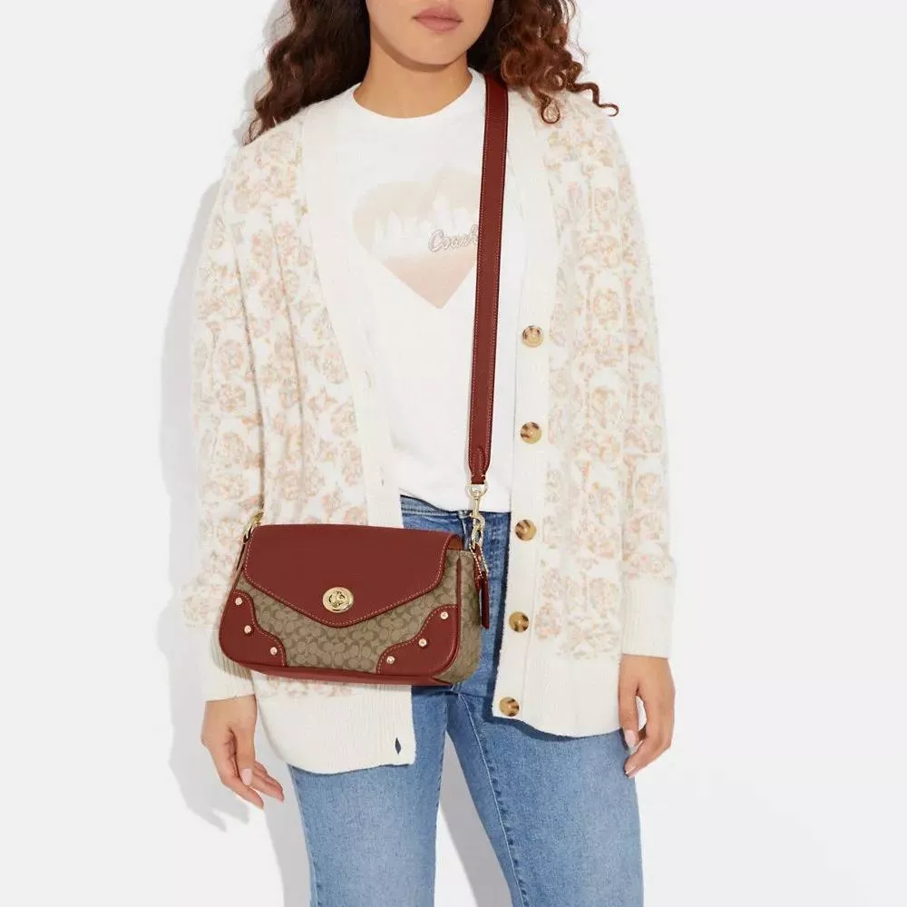 Coach Millie Shoulder Bag In Colorblock Signature Canvas in Khaki/Terracotta - Image 4