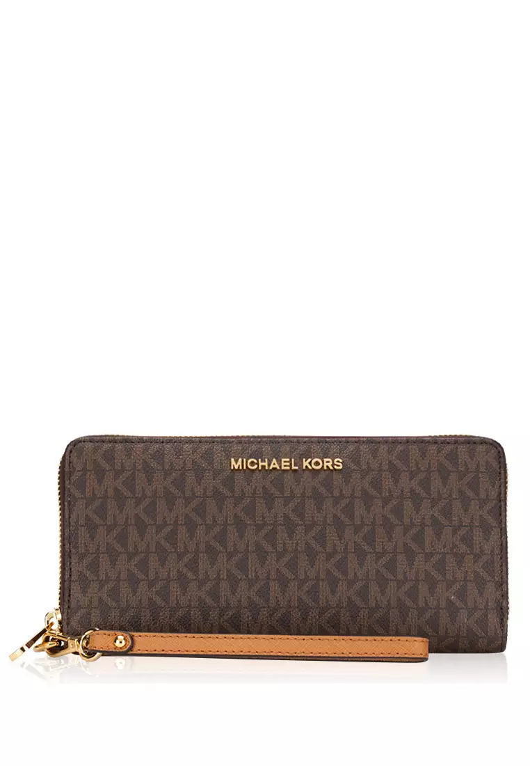 (Pre Order) Michael Kors jet set travel large continental wallet in brown signature