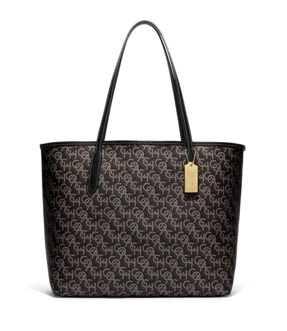 (USA Ready Stock) Coach open city tote monogram in black Amory