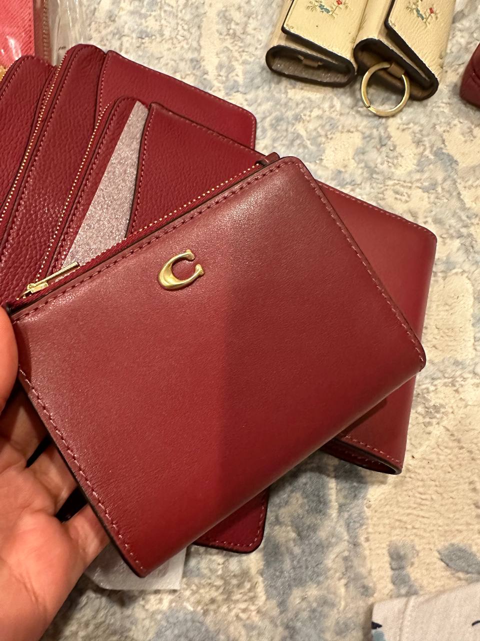 Coach Leather Bifold Wallet in Cherry Amory