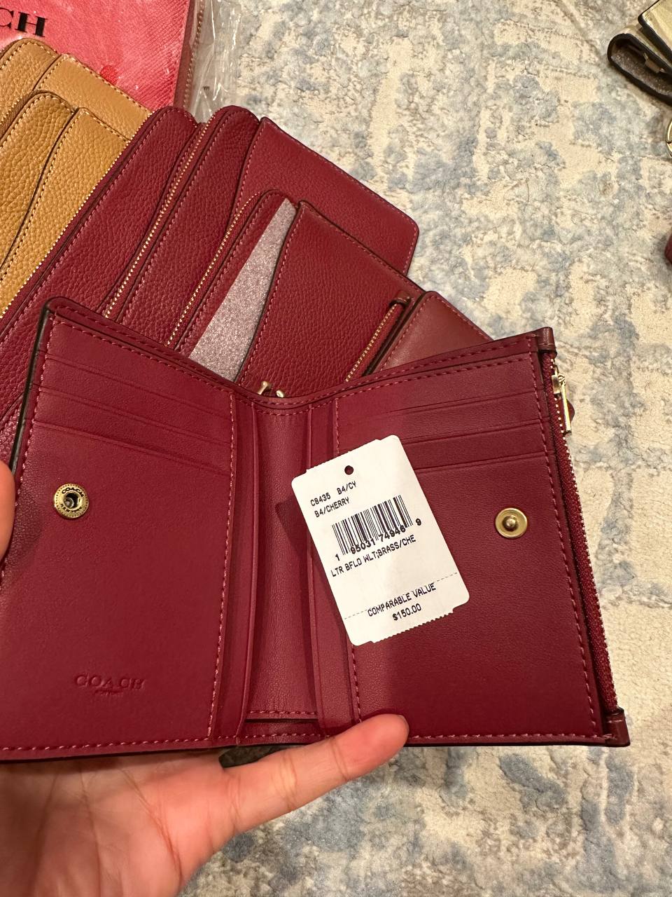 Coach Leather Bifold Wallet in Cherry Amory