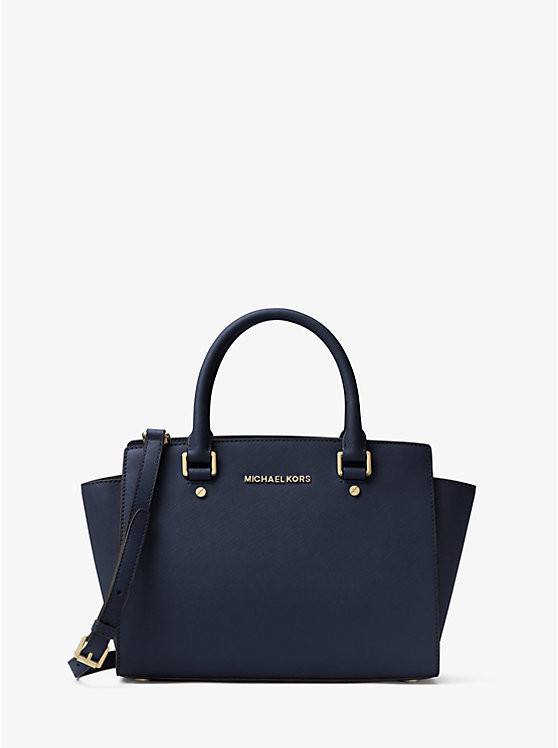 Michael Kors Leather Medium TZ Satchel in Navy - Amory