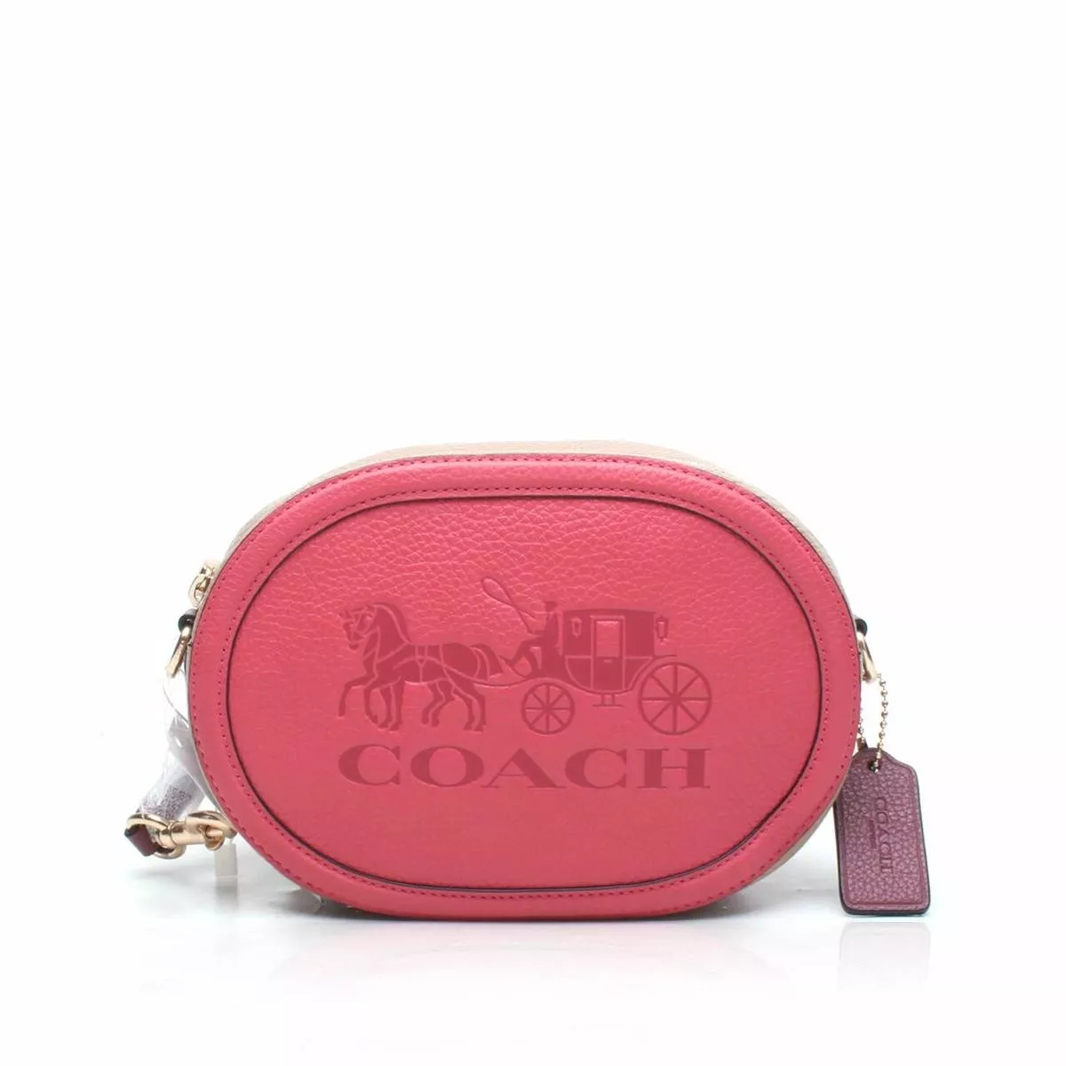 Coach Embossed Leather Horse & Carriage Crossbody in Poppy/Vintage Mauve