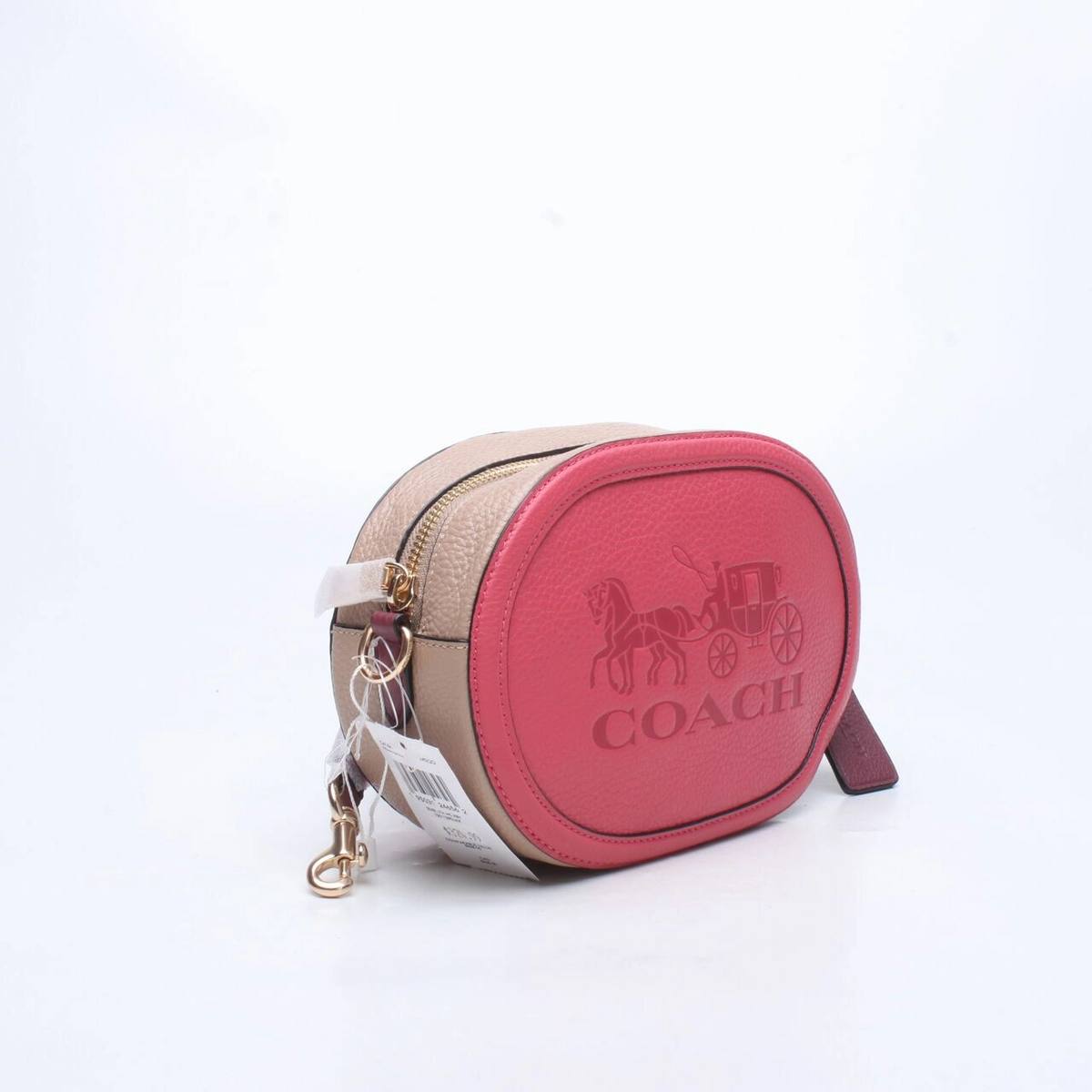 Coach Embossed Leather Horse & Carriage Crossbody in Poppy/Vintage Mauve - Image 3