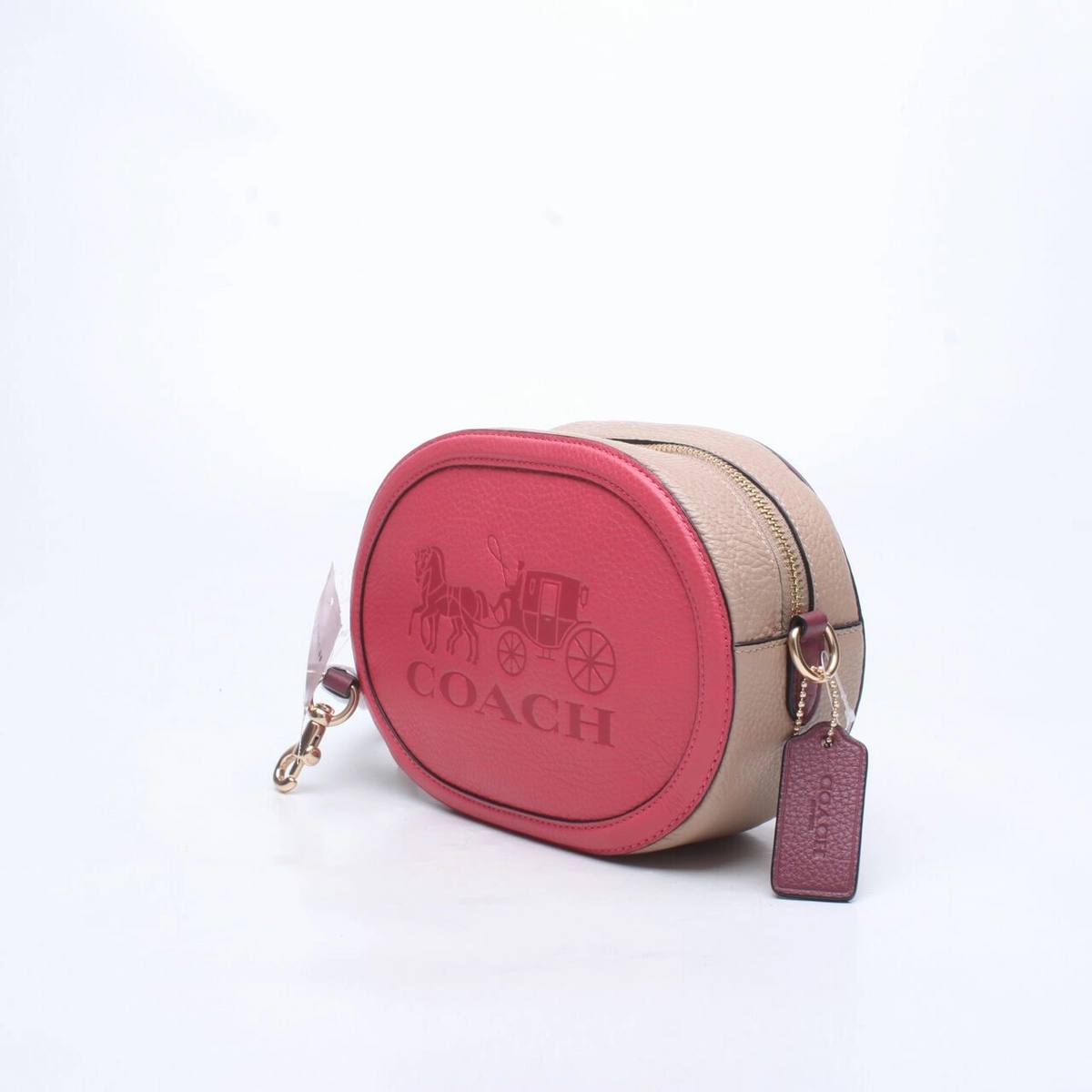 Coach Embossed Leather Horse & Carriage Crossbody in Poppy/Vintage Mauve - Image 2