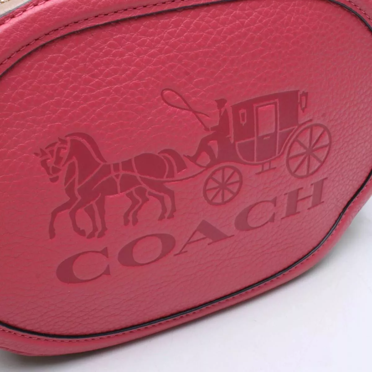 Coach Embossed Leather Horse & Carriage Crossbody in Poppy/Vintage Mauve - Image 6