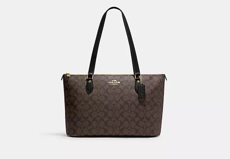 (Pre Order) coach gallery tote in signature coated canvas brown black ...