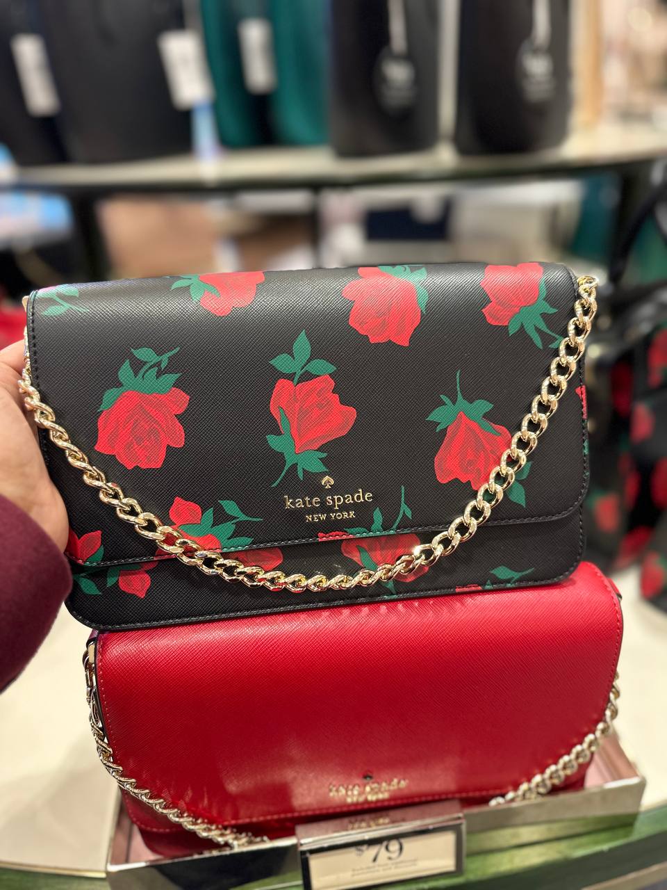 Pre Order Kate Spade madison flap crossbody in black rose multi