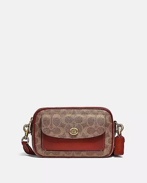 (Pre Order) coach willow camera bag in signature canvas tan rust - Amory