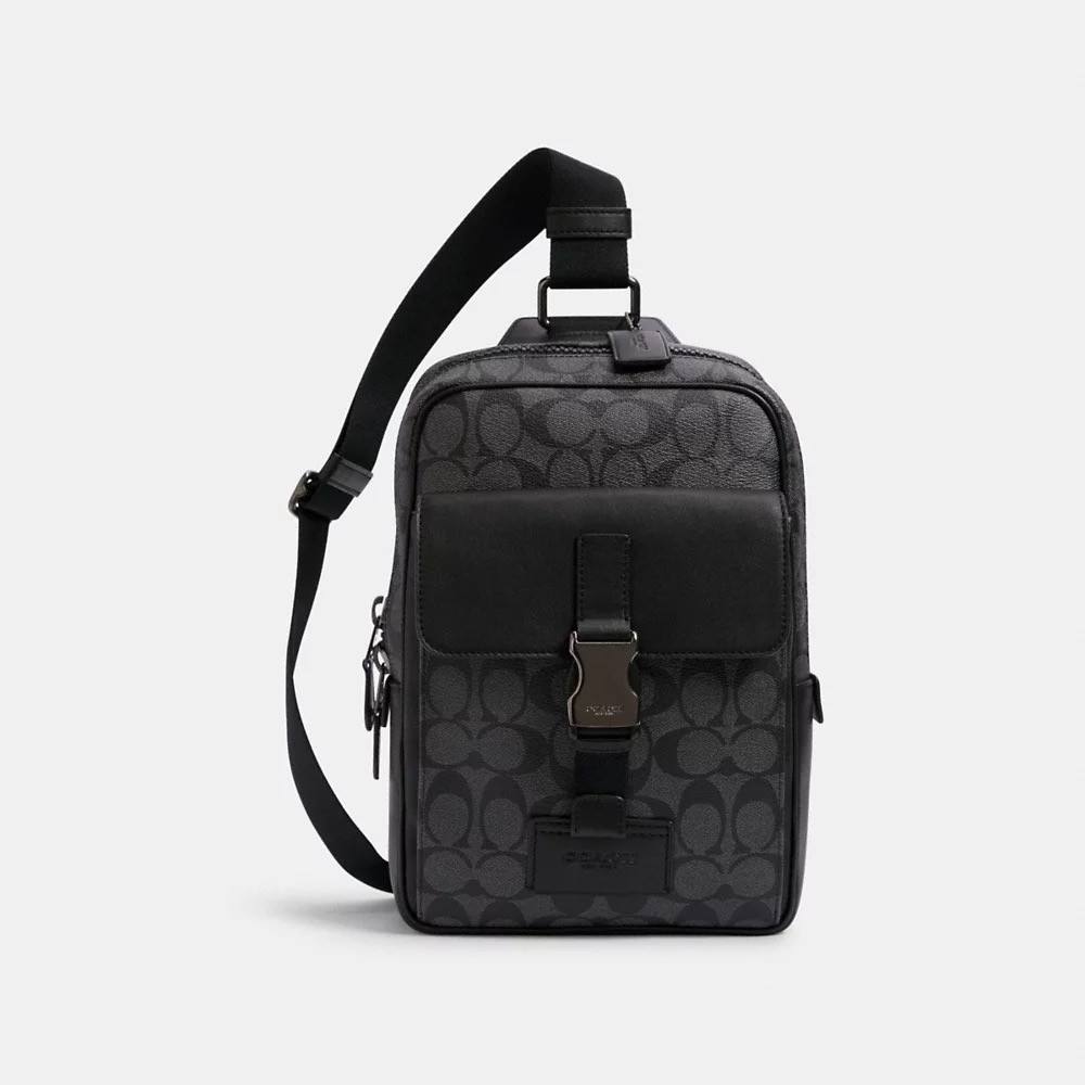 (Pre Order) coach track pack in signature charcoal black - Amory