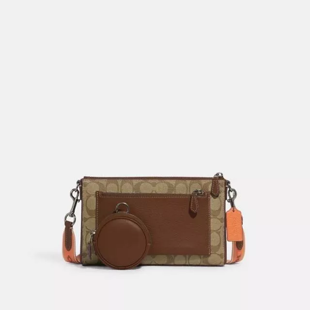 Coach Holden Crossbody In Colorblock Signature Canvas in Khaki/Saddle Multi