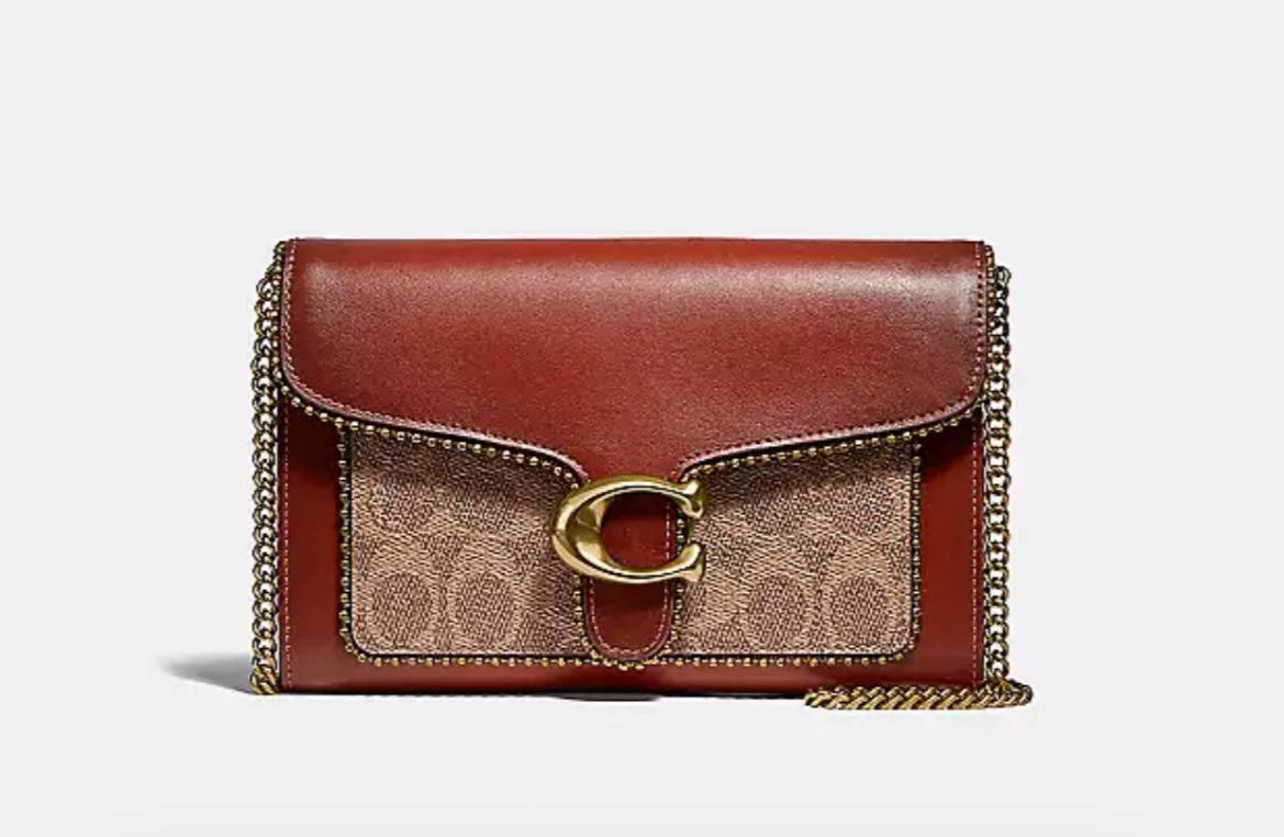 Coach Tabby Chain Clutch In Signature Canvas With Beadchain Tan Rust - Coach Retail
