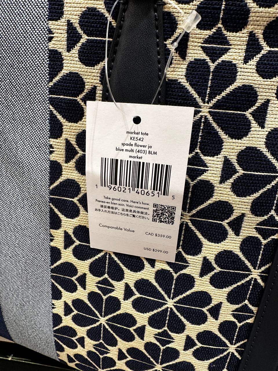 Kate Spade Market Spade Flower Jacquard Medium Tote in Blue Multi - Retail transfer - Image 5