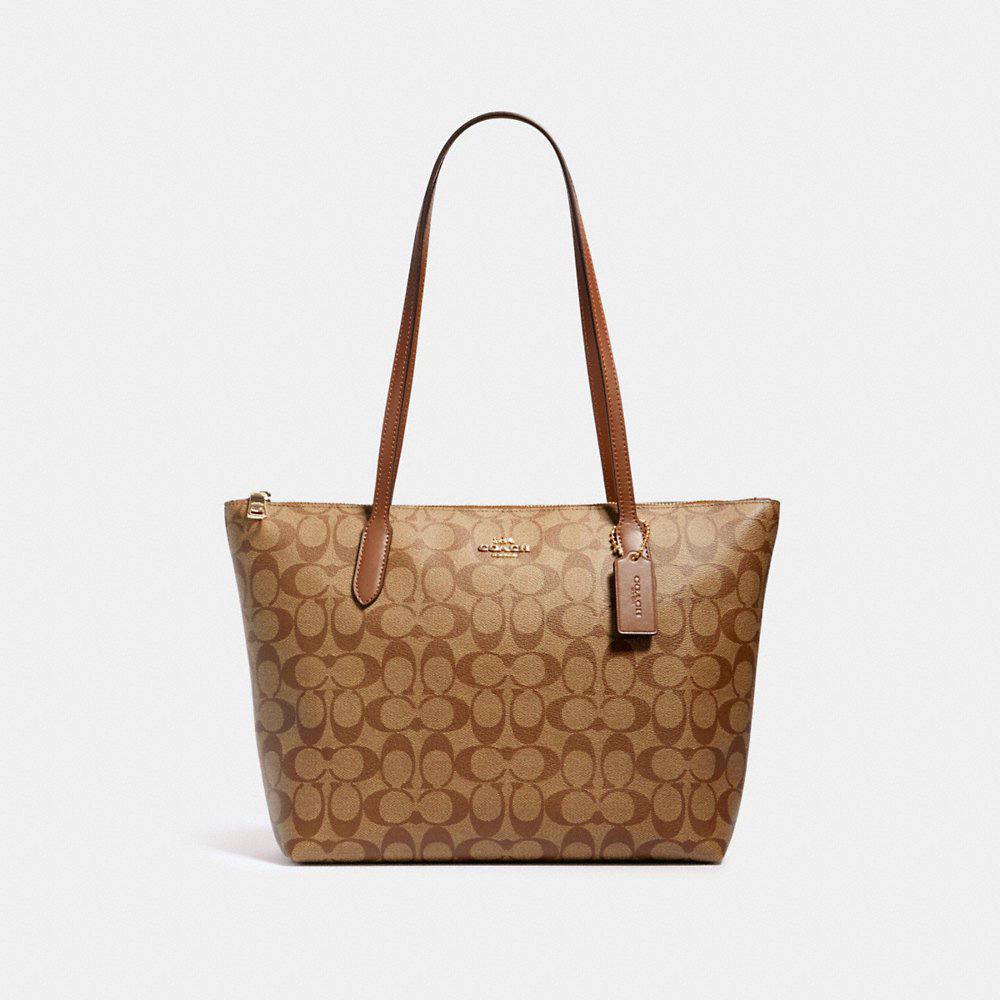 (Pre Order) Coach Signature Zip Tote in Khaki/Saddle 2 (4455)